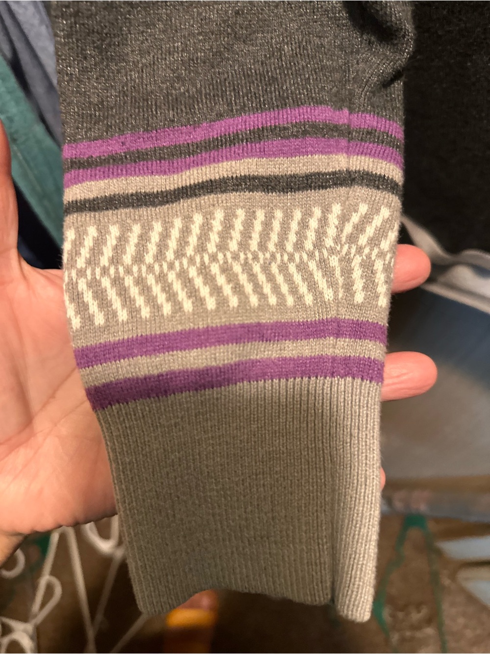 Athleta ,Women’s Charcoal Gray Zip-Neck Sweater with Purple Floral Motif - Picture 5 of 6